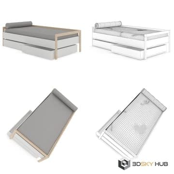 Grey bed with drawers — CGAxis 3D model for 3ds Max
