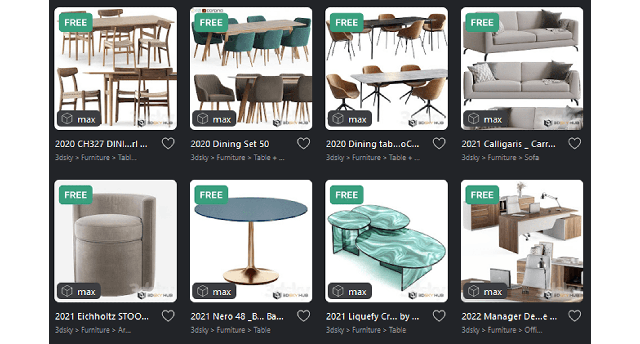 Free models available in the 3dskyhub plugin