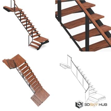 Wooden stairs — CGAxis 3D model